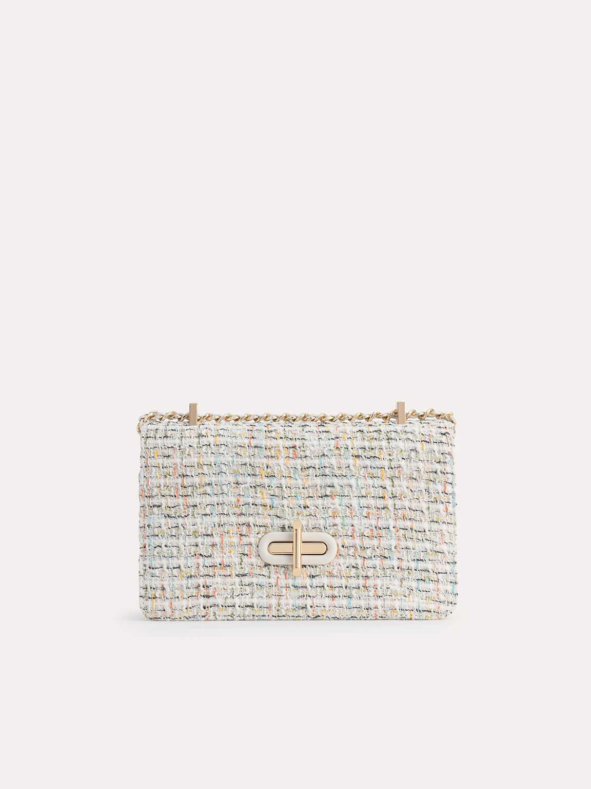 Pedro tweed double flap shouler bag -pink